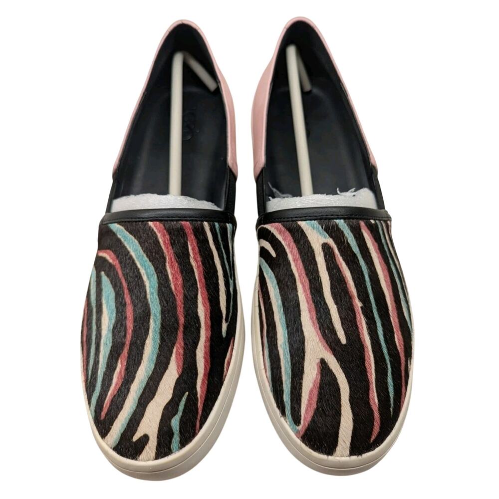 LOGO Lori Goldstein "Megan" Pink Leather Pink/Blue Zebra Women's Slip On Sz 8.5M